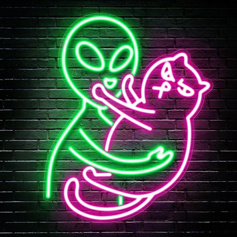 Alien Cat Neon Sign,Green Alie - Party Games Best 评论和价格