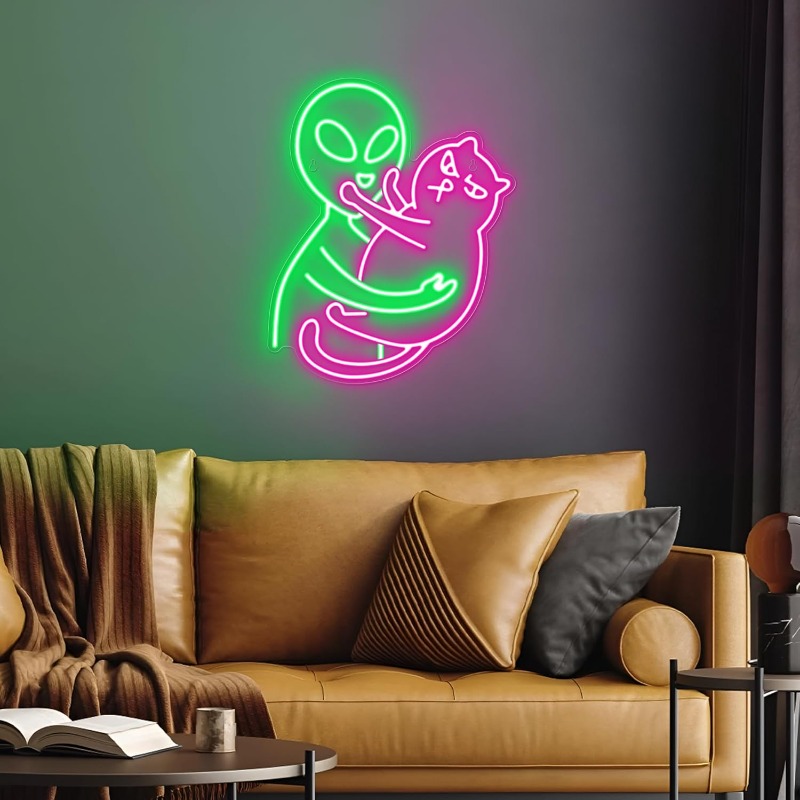 Alien Cat Neon Sign,Green Alie - Party Games Best 评论和价格