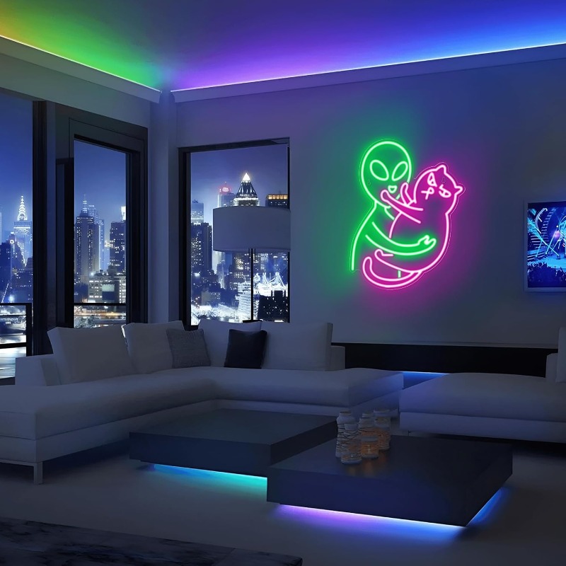 Alien Cat Neon Sign,Green Alie - Party Games Best 评论和价格